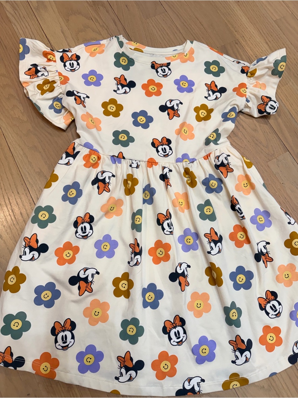 Disney White Minnie Mouse & Multicolor Floral Casual Dress